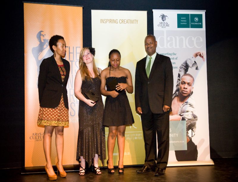 Nothando Migogo from DALRO and winners Chantel Evans and Amanda Kunene with Maseda Ratshikuni from Nedbank at the 2012 ACT Scholarship Awards