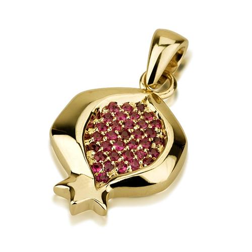 Gold pendant in shape of pomegranate with rubies