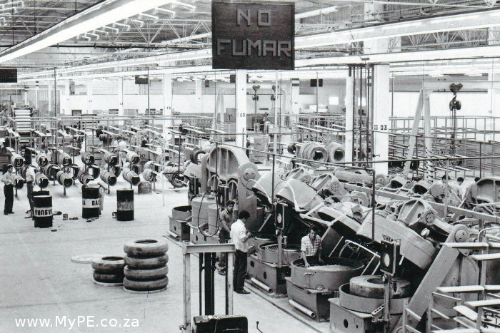 Tire production inside the General Tire ERCO facility in Ecuador 1960s.