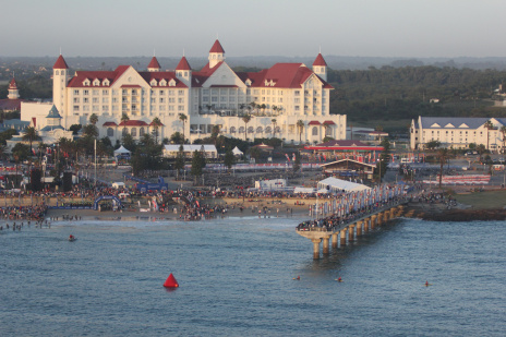 Start of the swim course after daybreak