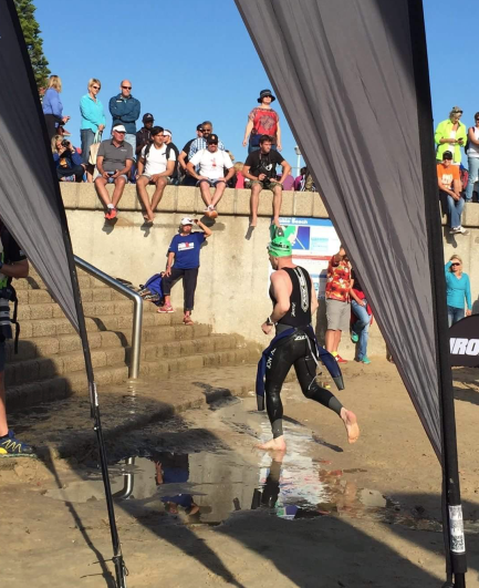 Feeling good as I come out of the water: ahead of time after a 2.4 mile swim in 1hr, 37 mins