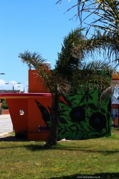 bus stop with a porthole