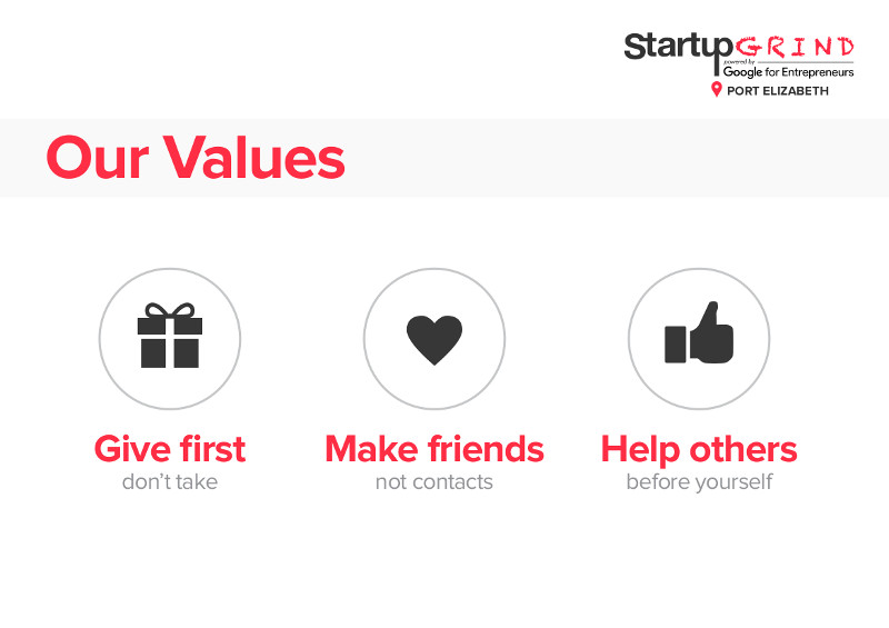 Startup Grind Port Elizabeth Values Photo: Startup Grind Port Elizabeth