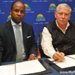 Signing the MOU are CDC's business development executive manager, Chris Mashigo and Department of Education representative Raymond Beukes.