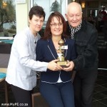 Large Enterprise Award Category (Goodyear) flanked by Dr Margo de Kooker (left) and celebrity guest, Pieter Dirk Uys. Photo: NMBBC