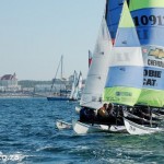 The start line on the second day of sailing during the 2013 Boardwalk Hobie Nationals. Photo by: Alan Straton